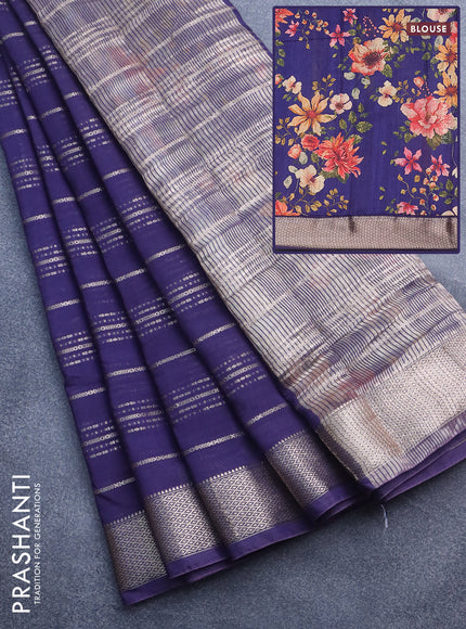 Assam silk saree blue with allover zari woven stripes pattern and zari woven border