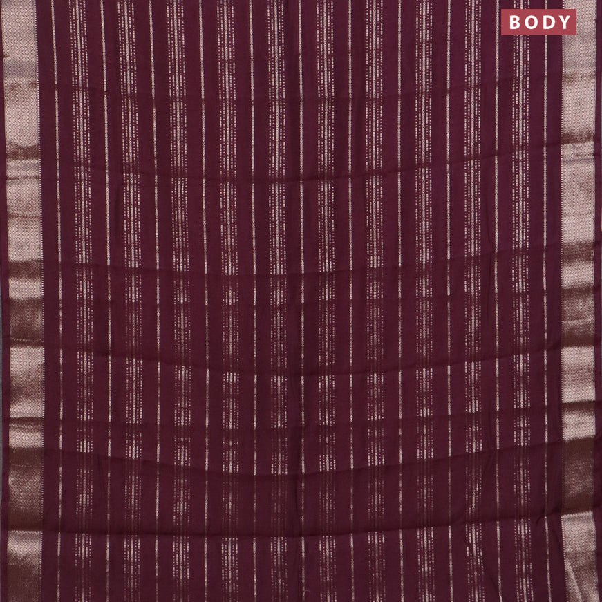 Assam silk saree wine shade with allover zari woven stripes pattern and zari woven border