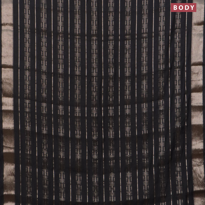 Assam silk saree black with allover zari woven stripes pattern and zari woven border