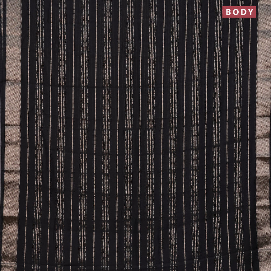 Assam silk saree black with allover zari woven stripes pattern and zari woven border