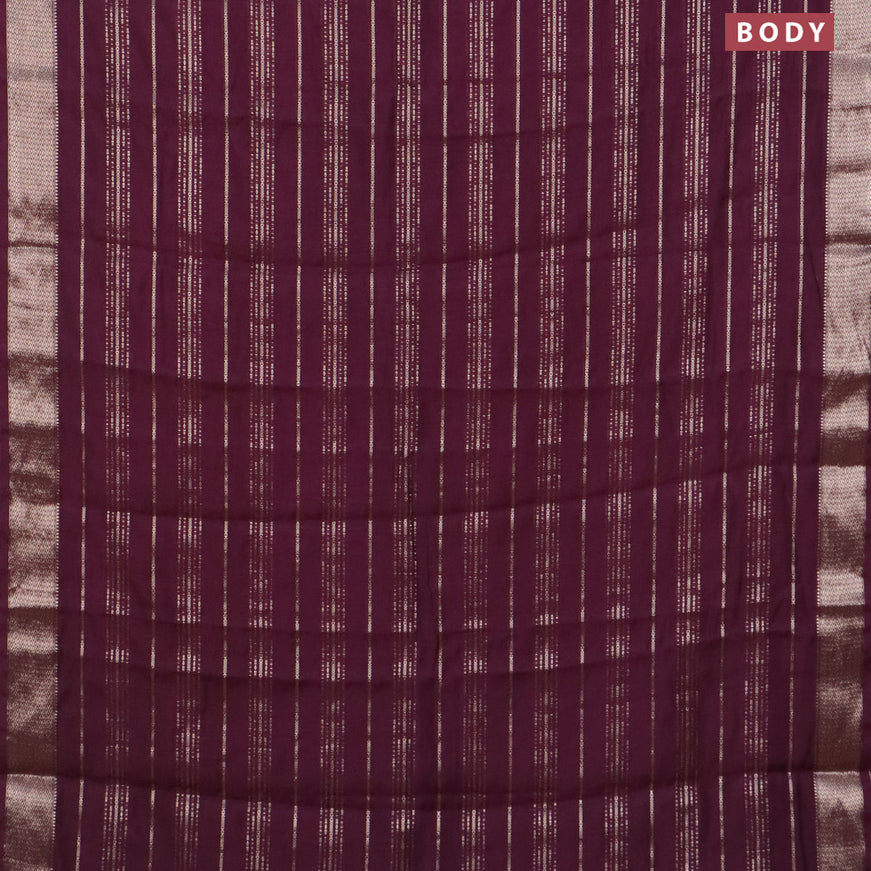 Assam silk saree wine shade with allover zari woven stripes pattern and zari woven border