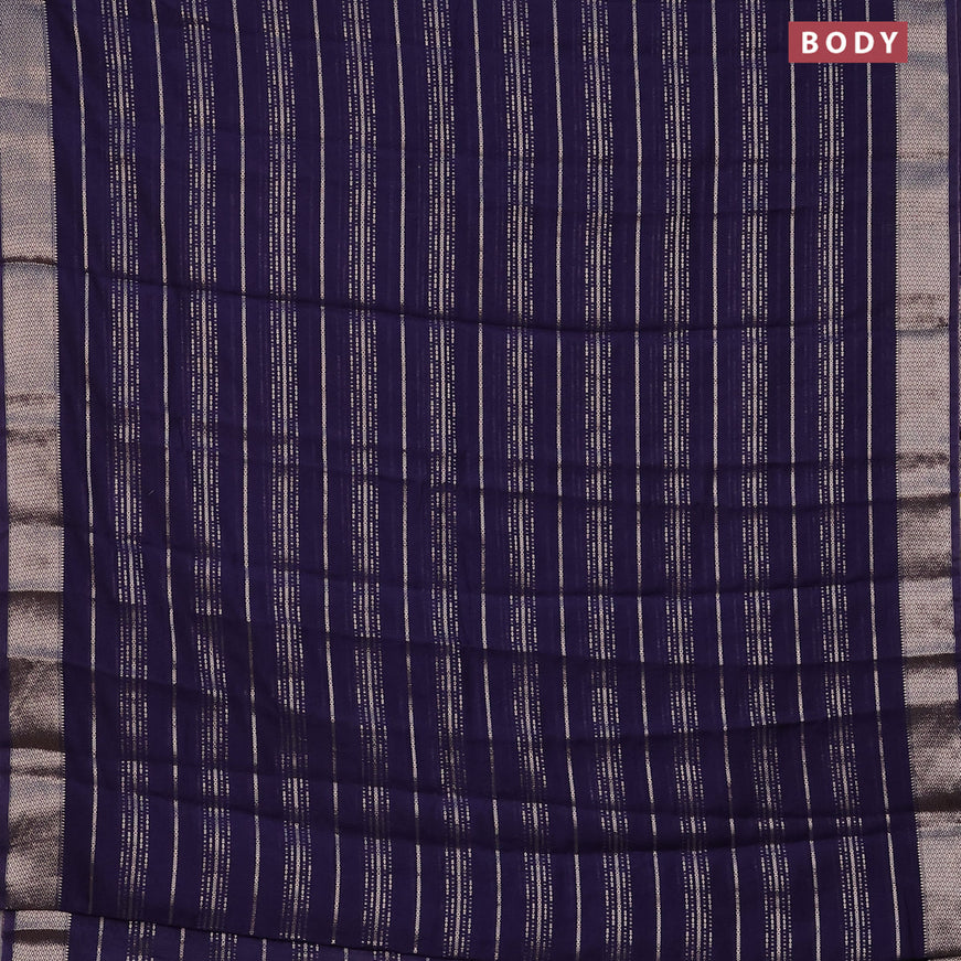 Assam silk saree blue with allover zari woven stripes pattern and zari woven border