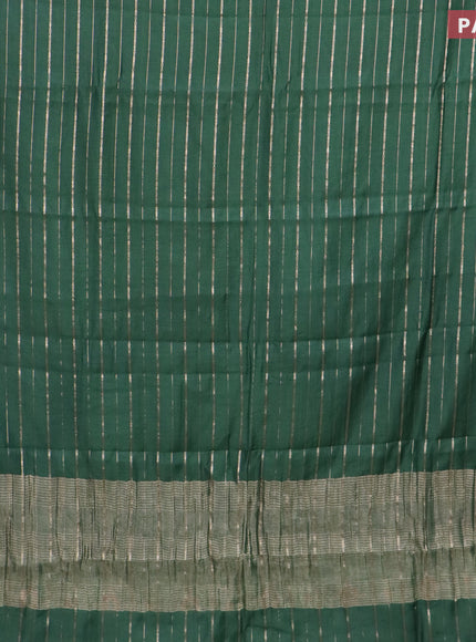 Assam silk saree green with allover zari woven stripes pattern and zari woven border