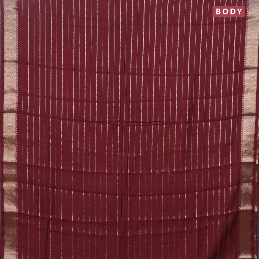 Assam silk saree maroon with allover zari woven stripes pattern and zari woven border