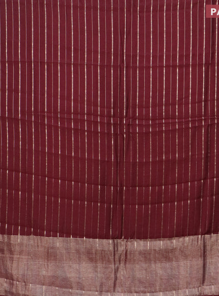 Assam silk saree maroon with allover zari woven stripes pattern and zari woven border