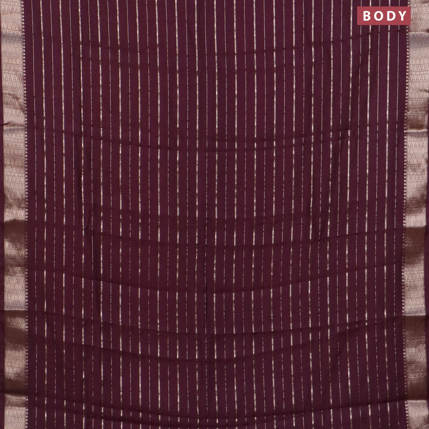 Assam silk saree wine shade with allover zari woven stripes pattern and zari woven border