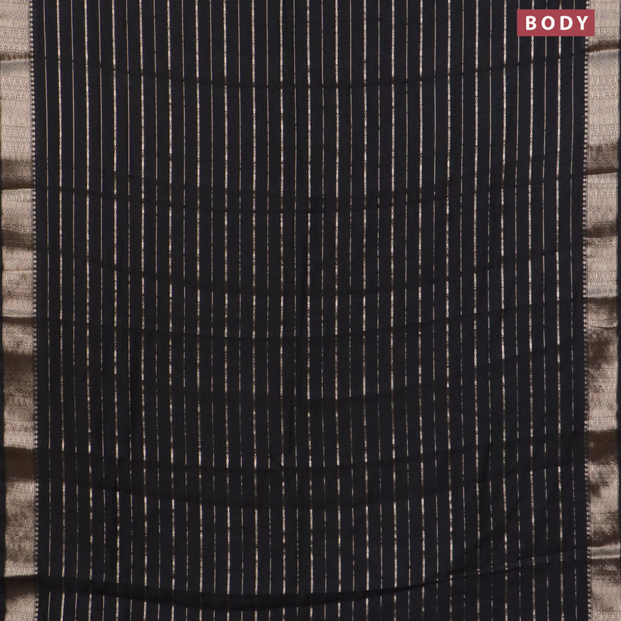 Assam silk saree black with allover zari woven stripes pattern and zari woven border