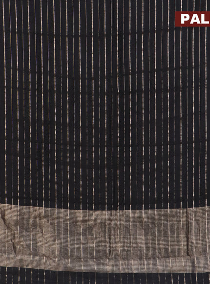 Assam silk saree black with allover zari woven stripes pattern and zari woven border