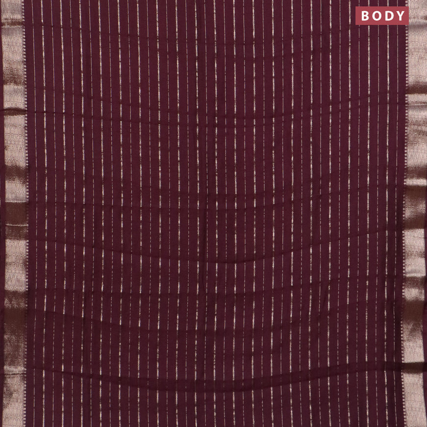 Assam silk saree wine shade with allover zari woven stripes pattern and zari woven border