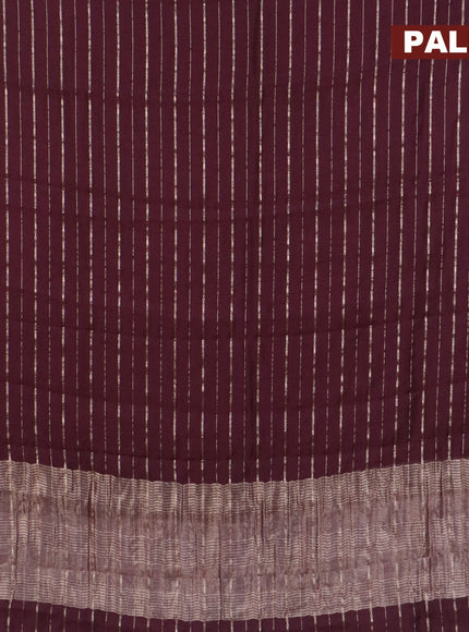 Assam silk saree wine shade with allover zari woven stripes pattern and zari woven border