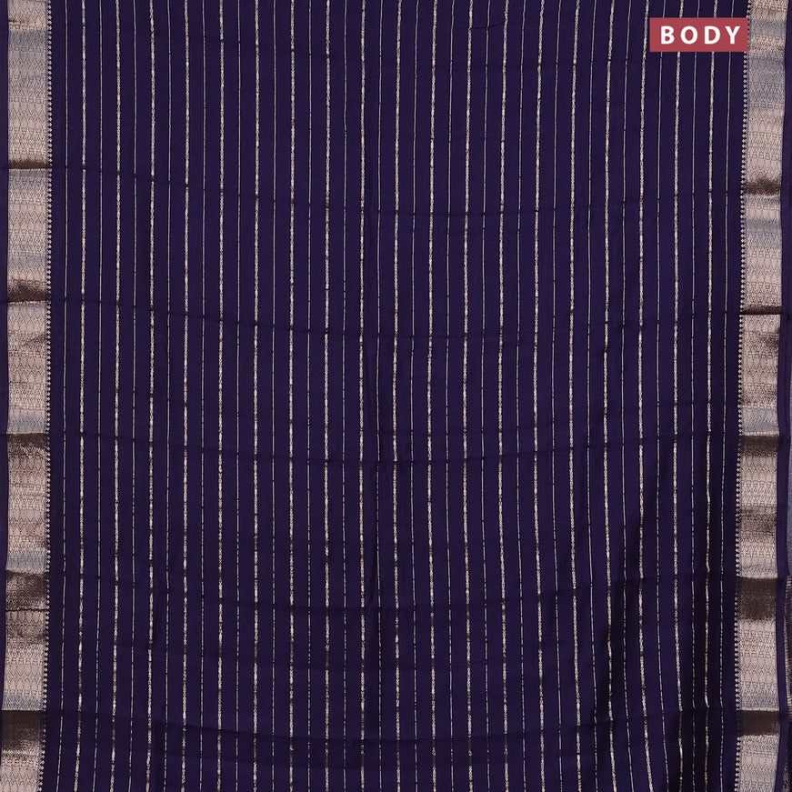 Assam silk saree blue with allover zari woven stripes pattern and zari woven border