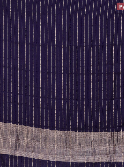 Assam silk saree blue with allover zari woven stripes pattern and zari woven border