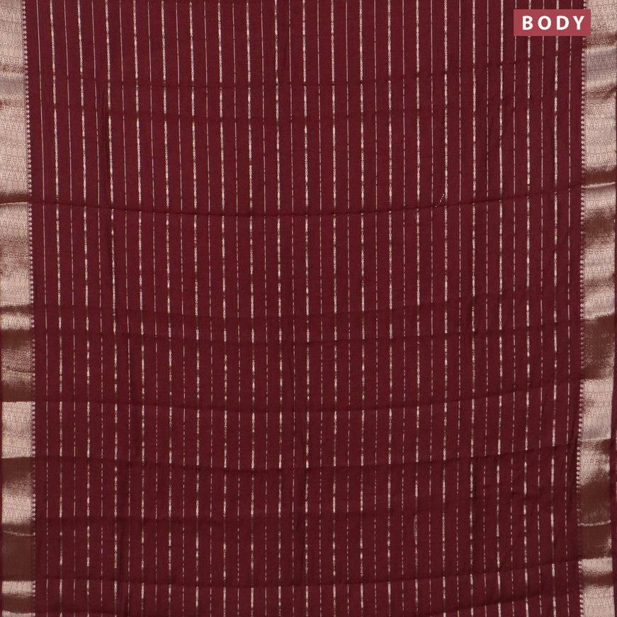 Assam silk saree maroon with allover zari woven stripes pattern and zari woven border