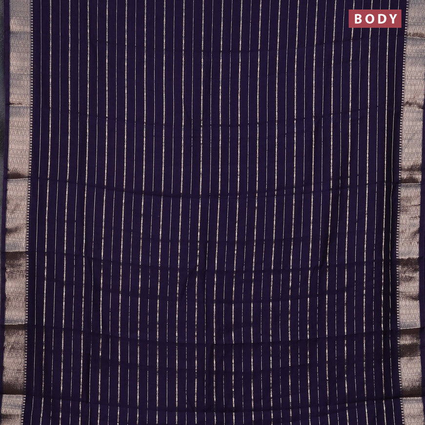 Assam silk saree blue with allover zari woven stripes pattern and zari woven border