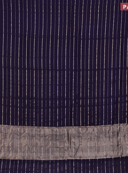 Assam silk saree blue with allover zari woven stripes pattern and zari woven border