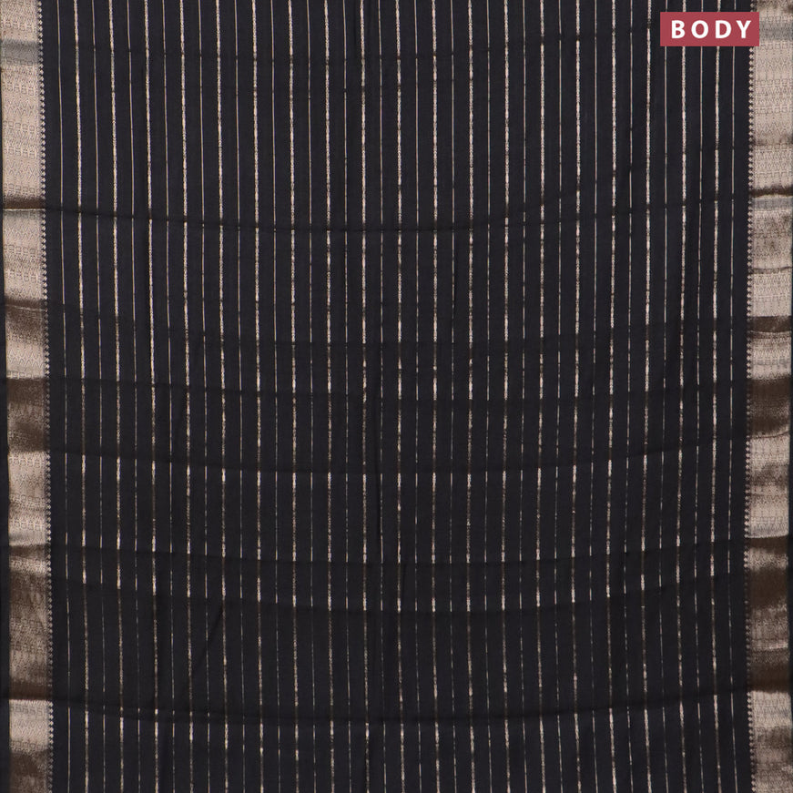 Assam silk saree black with allover zari woven stripes pattern and zari woven border