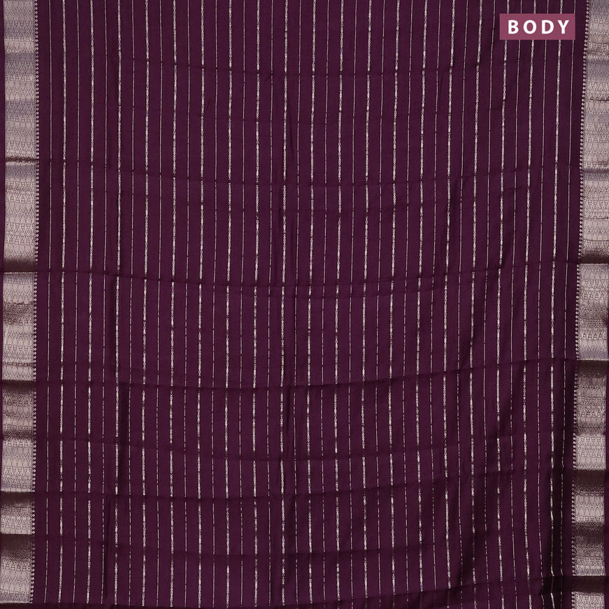 Assam silk saree wine shade with allover zari woven stripes pattern and zari woven border