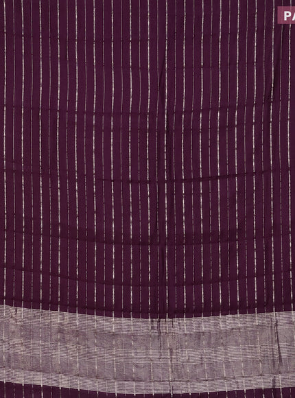 Assam silk saree wine shade with allover zari woven stripes pattern and zari woven border