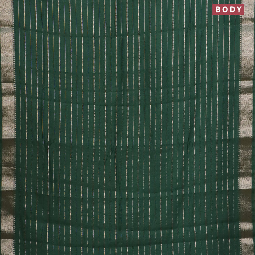 Assam silk saree green with allover zari woven stripes pattern and zari woven border