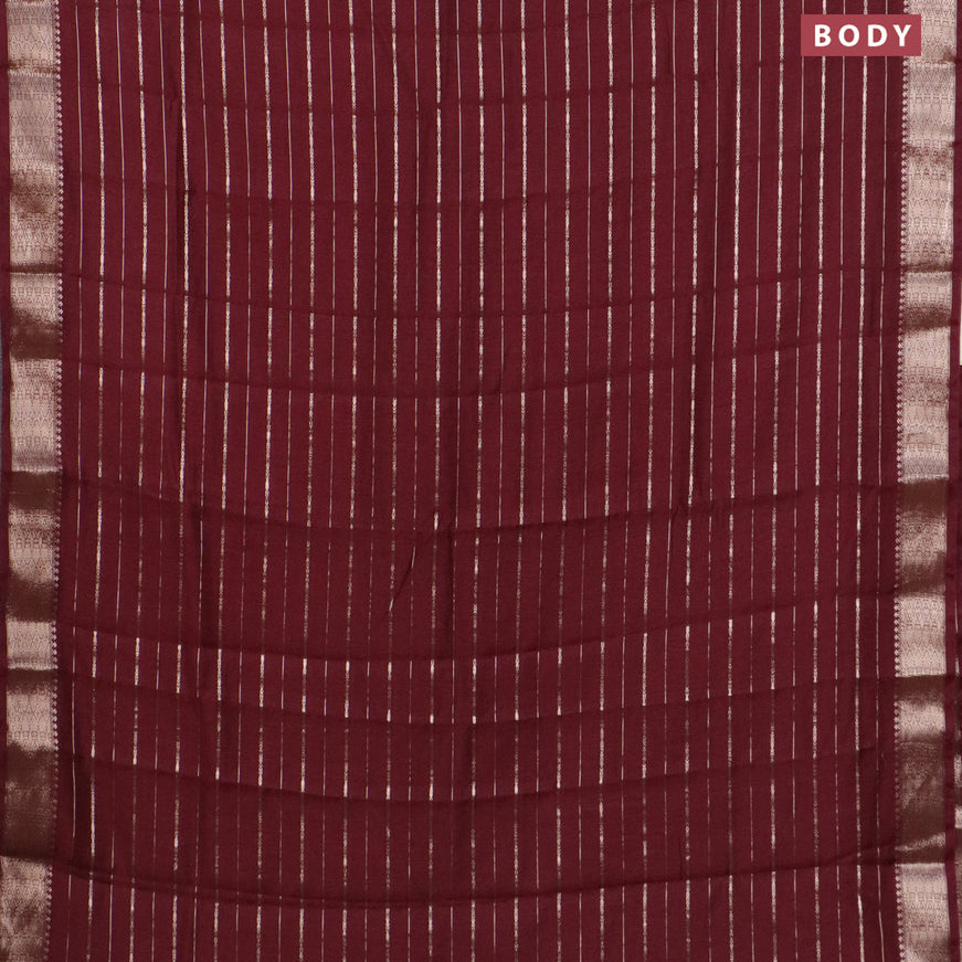 Assam silk saree maroon with allover zari woven stripes pattern and zari woven border