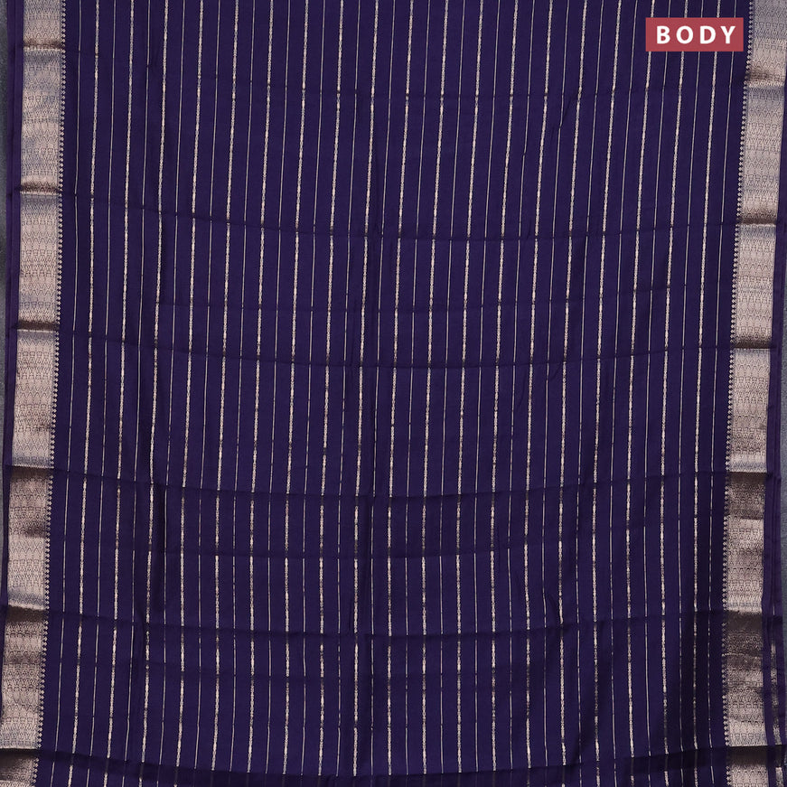 Assam silk saree blue with allover zari woven stripes pattern and zari woven border