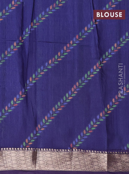 Assam silk saree blue with allover zari woven stripes pattern and zari woven border