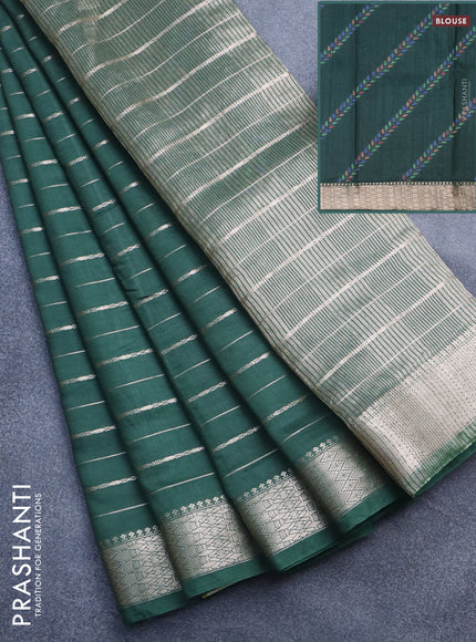 Assam silk saree green with allover zari woven stripes pattern and zari woven border