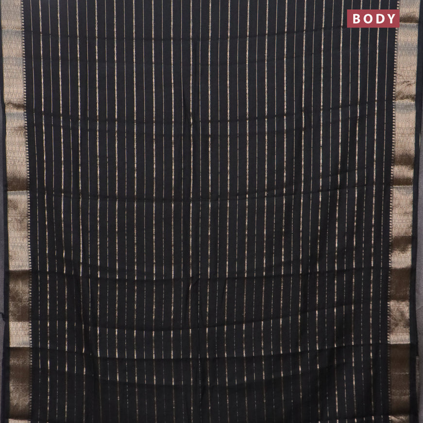 Assam silk saree black with allover zari woven stripes pattern and zari woven border