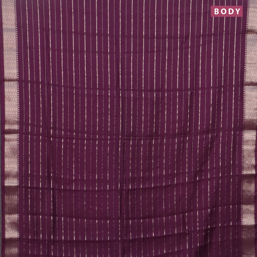 Assam silk saree wine shade with allover zari woven stripes pattern and zari woven border