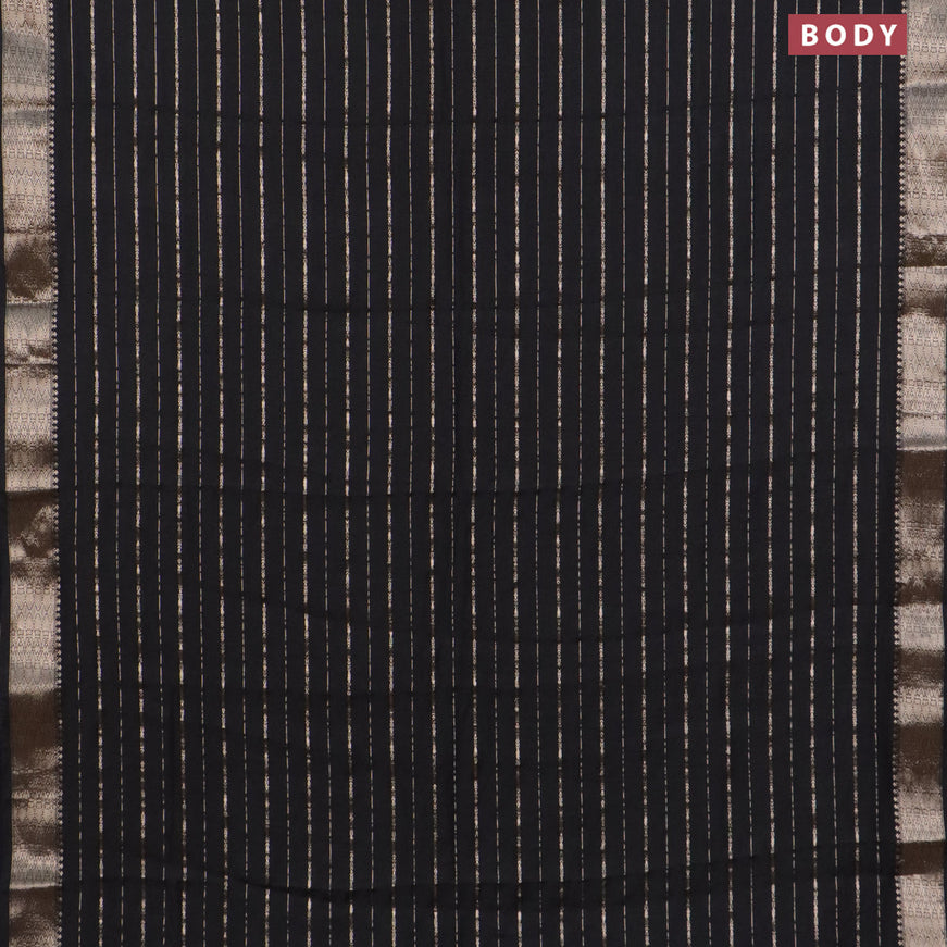 Assam silk saree black with allover zari woven stripes pattern and zari woven border