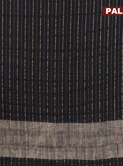 Assam silk saree black with allover zari woven stripes pattern and zari woven border