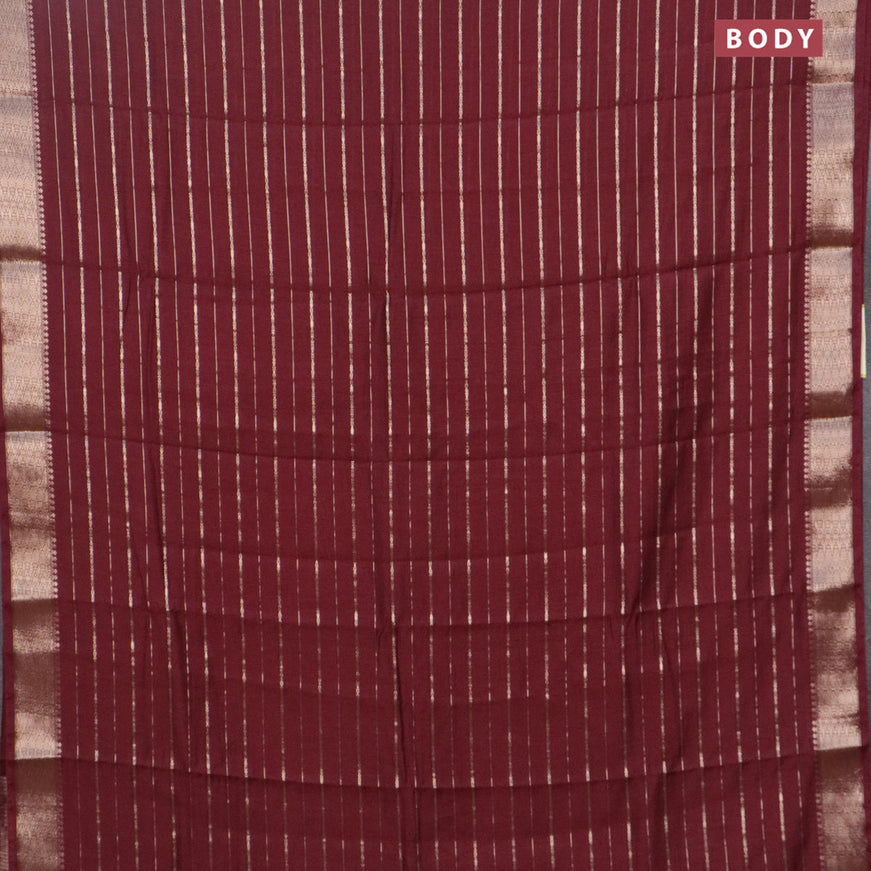 Assam silk saree wine shade with allover zari woven stripes pattern and zari woven border