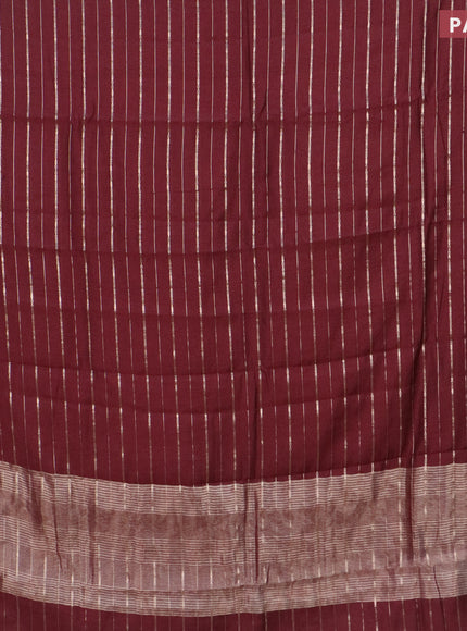 Assam silk saree wine shade with allover zari woven stripes pattern and zari woven border