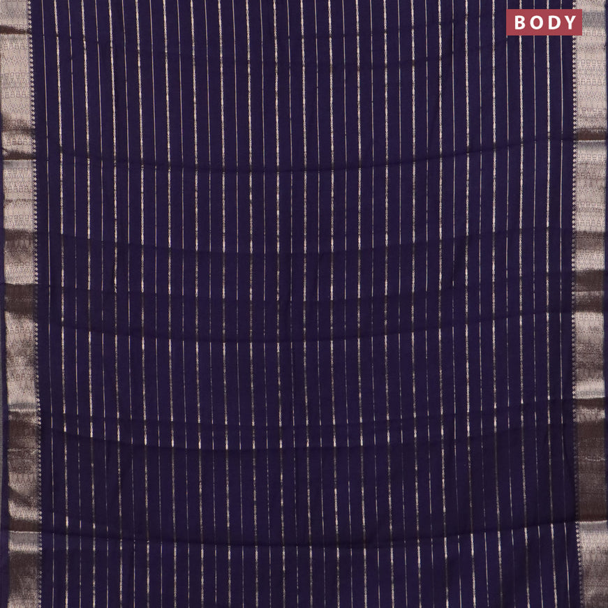 Assam silk saree blue with allover zari woven stripes pattern and zari woven border