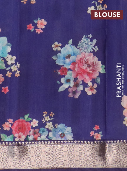 Assam silk saree blue with allover zari woven stripes pattern and zari woven border