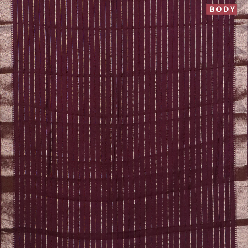 Assam silk saree maroon with allover zari woven stripes pattern and zari woven border