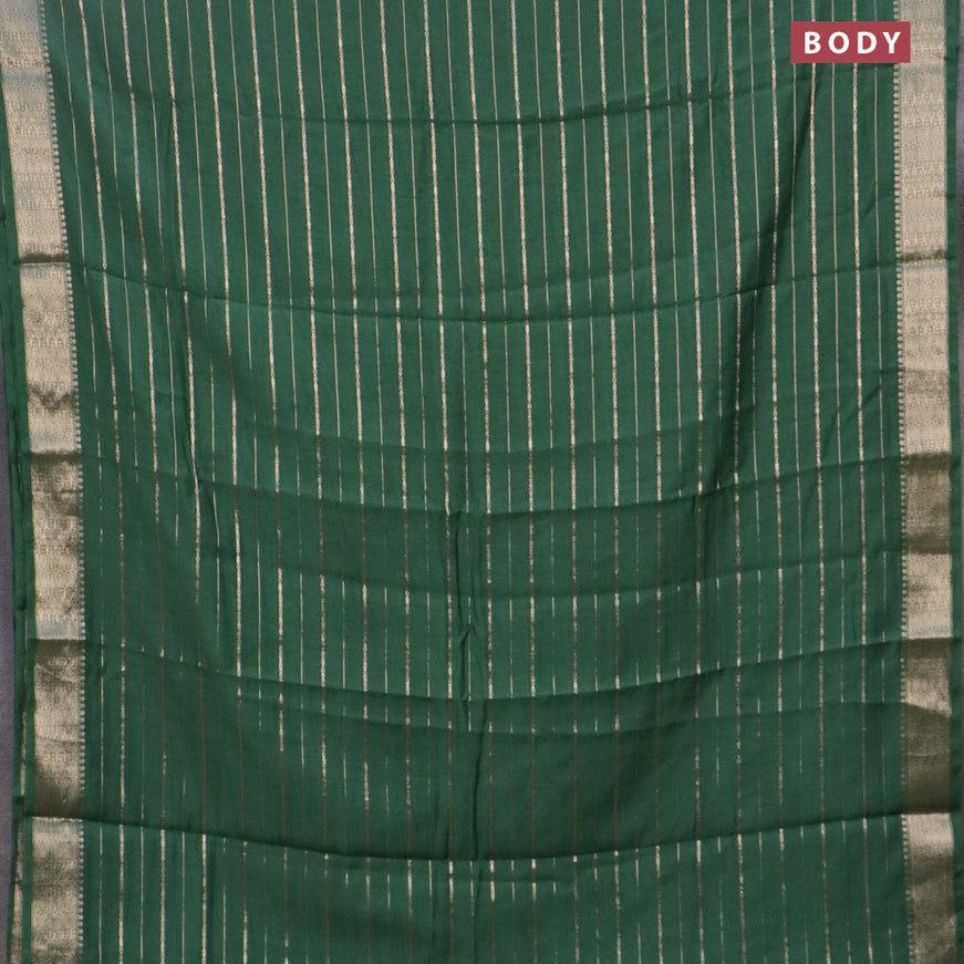 Assam silk saree green with allover zari woven stripes pattern and zari woven border