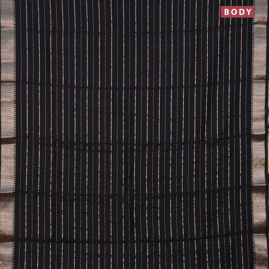 Assam silk saree black with allover zari woven stripes pattern and zari woven border