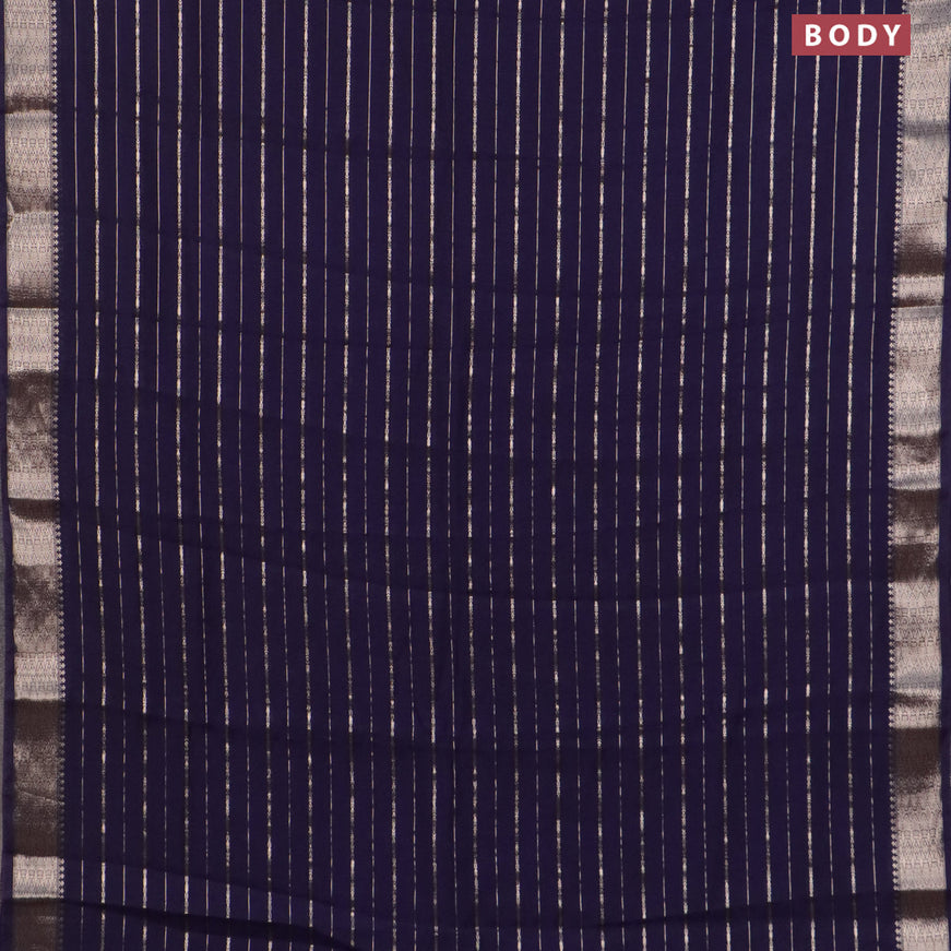 Assam silk saree blue with allover zari woven stripes pattern and zari woven border