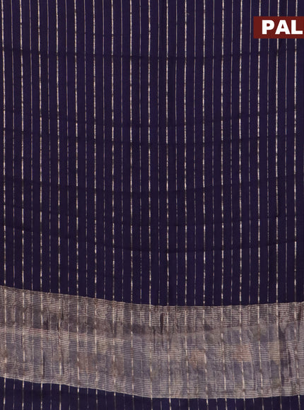 Assam silk saree blue with allover zari woven stripes pattern and zari woven border