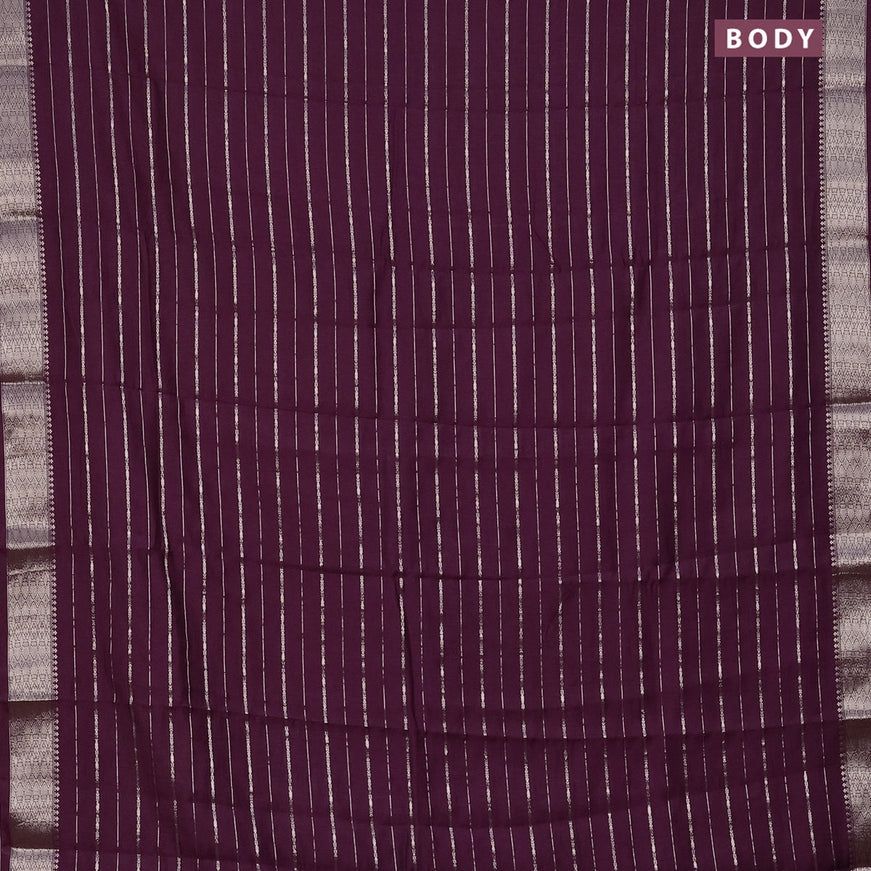 Assam silk saree wine shade with allover zari woven stripes pattern and zari woven border