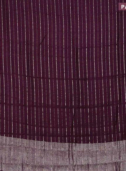 Assam silk saree wine shade with allover zari woven stripes pattern and zari woven border