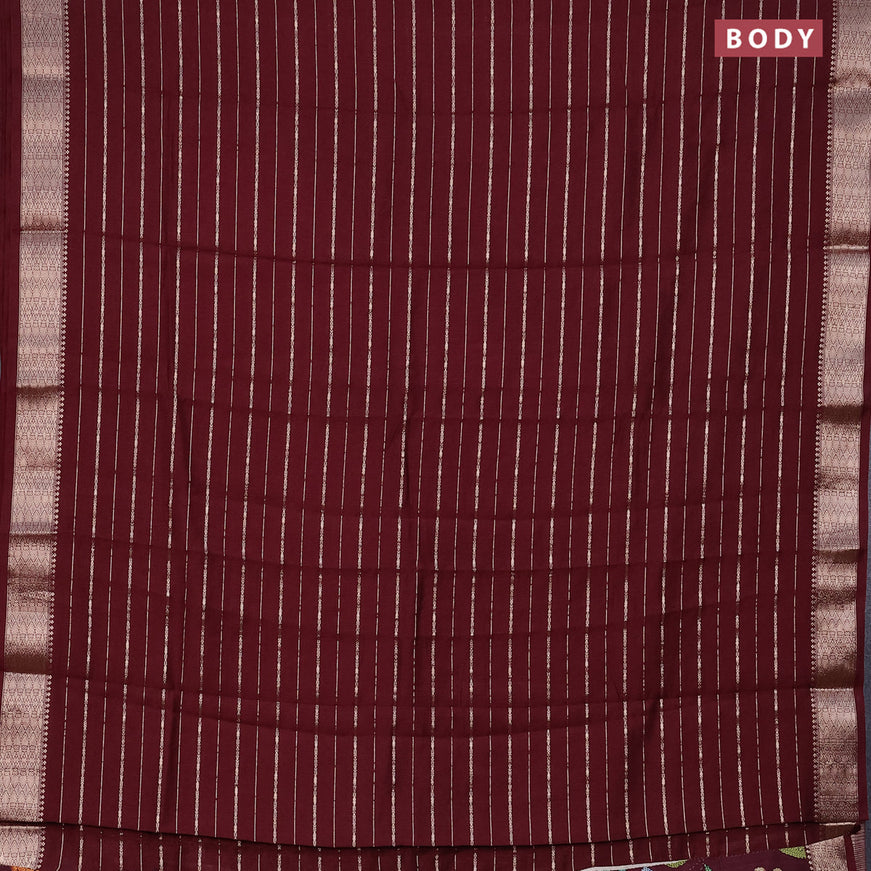 Assam silk saree maroon with allover zari woven stripes pattern and zari woven border