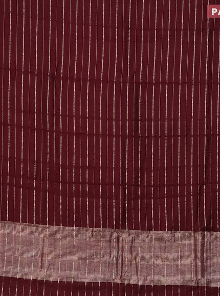 Assam silk saree maroon with allover zari woven stripes pattern and zari woven border