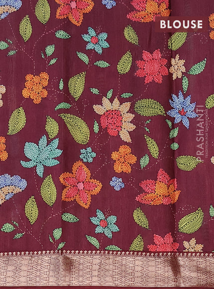 Assam silk saree maroon with allover zari woven stripes pattern and zari woven border