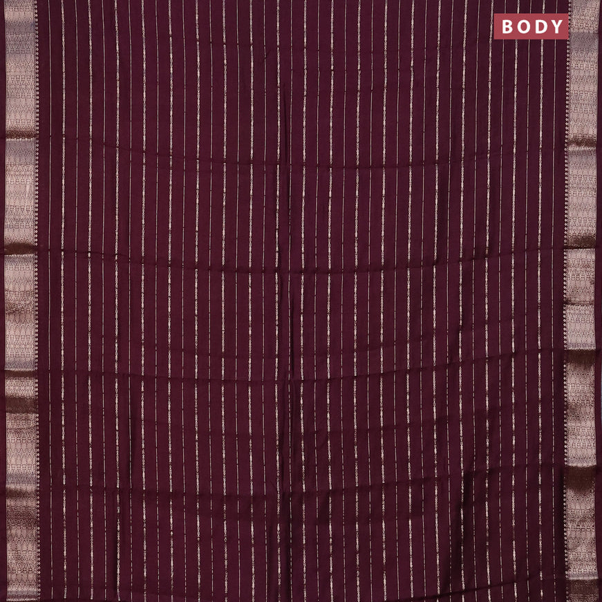 Assam silk saree wine shade with allover zari woven stripes pattern and zari woven border