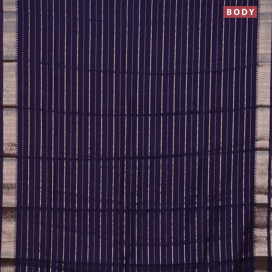 Assam silk saree blue with allover zari woven stripes pattern and zari woven border