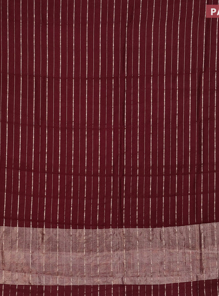 Assam silk saree maroon with allover zari woven stripes pattern and zari woven border