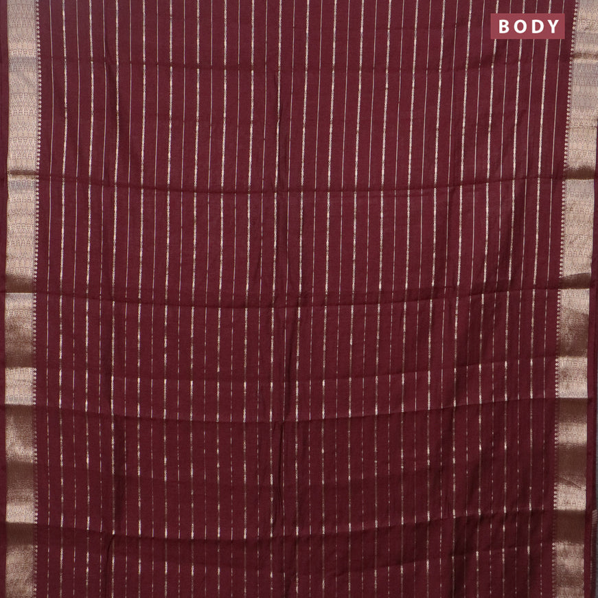 Assam silk saree maroon with allover zari woven stripes pattern and zari woven border