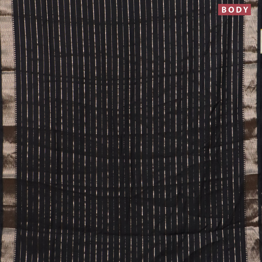 Assam silk saree black with allover zari woven stripes pattern and zari woven border